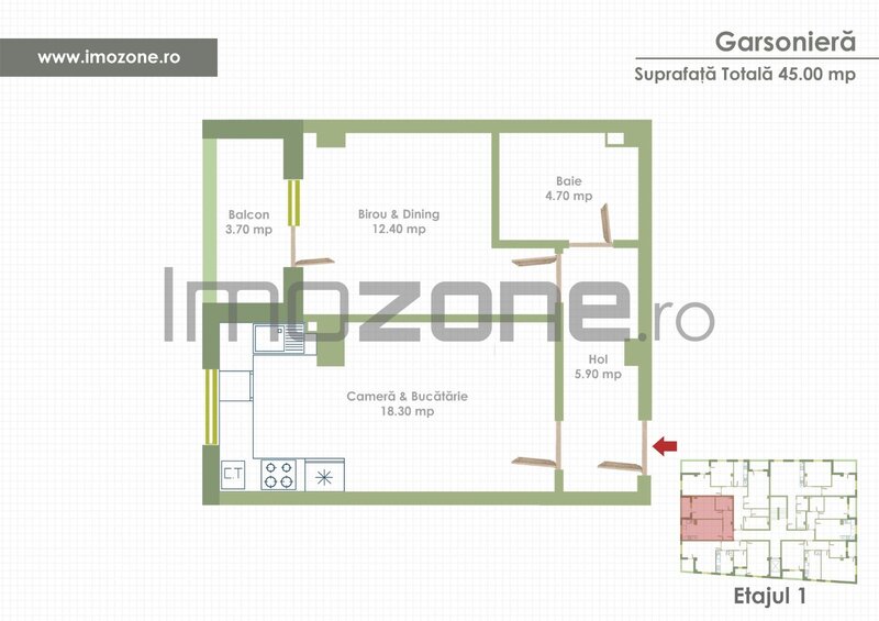 Studio 46 mp, etaj 1 din 4, langa metrou Militari, str. Margelelor, comision 0%.